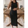 imageMakeMeChic Womens Maternity Dress Sleeveless Pregnancy Tank Crew Neck Casual Bodycon Maxi DressesBlack