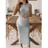 imageMakeMeChic Womens Maternity Dress Sleeveless Pregnancy Tank Crew Neck Casual Bodycon Maxi DressesGrey