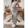 imageMakeMeChic Womens Maternity Dress Sleeveless Pregnancy Tank Crew Neck Casual Bodycon Maxi DressesGrey