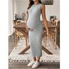 imageMakeMeChic Womens Maternity Dress Sleeveless Pregnancy Tank Crew Neck Casual Bodycon Maxi DressesGrey