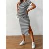 imageMakeMeChic Womens Maternity Dress Striped Short Sleeve Round Neck Slit Hem Everyday Midi DressBlack and White