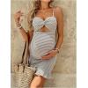 imageMakeMeChic Womens Maternity Dress Striped Spaghetti Strap Twist Front Bodycon Mini DressesKhaki