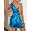 imageMakeMeChic Womens Maternity Dress Tie Dye One Shoulder Drawstring Cut Out Sleeveless Pleated Pregnancy Mini DressesBlue