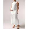 imageMakeMeChic Womens Maternity Summer Dresses Sleeveless Ruched Ruffle Bodycon Pregnancy Maxi Tank DressesWhite
