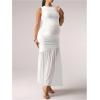 imageMakeMeChic Womens Maternity Summer Dresses Sleeveless Ruched Ruffle Bodycon Pregnancy Maxi Tank DressesWhite