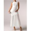 imageMakeMeChic Womens Maternity Summer Dresses Sleeveless Ruched Ruffle Bodycon Pregnancy Maxi Tank DressesWhite