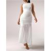 imageMakeMeChic Womens Maternity Summer Dresses Sleeveless Ruched Ruffle Bodycon Pregnancy Maxi Tank DressesWhite