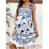 imageMakeMeChic Womens Summer Maternity Dresses Vacation Floral A Line Sleeveless Mini Pregnancy DressesWhite and Blue