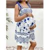 imageMakeMeChic Womens Summer Maternity Dresses Vacation Floral A Line Sleeveless Mini Pregnancy DressesWhite and Blue