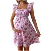 imageMakeMeChic Womens Maternity Dress Floral Ruffle Sleeve Tie Back A Line Pregnancy Mini DressesPink