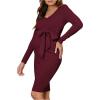 imageMakeMeChic Womens Maternity Dress Ribbed Knit V Neck Knot Front Long Sleeve Short Pregnancy DressesBurgundy