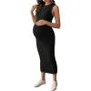 imageMakeMeChic Womens Maternity Dress Sleeveless Pregnancy Tank Crew Neck Casual Bodycon Maxi DressesBlack
