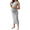 imageMakeMeChic Womens Maternity Dress Sleeveless Pregnancy Tank Crew Neck Casual Bodycon Maxi DressesGrey