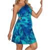 imageMakeMeChic Womens Maternity Dress Tie Dye One Shoulder Drawstring Cut Out Sleeveless Pleated Pregnancy Mini DressesBlue