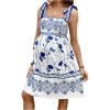 imageMakeMeChic Womens Summer Maternity Dresses Vacation Floral A Line Sleeveless Mini Pregnancy DressesWhite and Blue