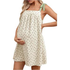 imageMakeMeChic Womens Maternity Dress Floral Tie Shoulder Sleeveless Pregnancy DressesApricot
