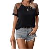 imageMakeMeChic Womens Casual Mesh Short Sleeve Tee Top See Through Sleeve Round Neck Summer T Shirts Black XLarge
