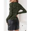 imageMakeMeChic Womens Floral Print Ribbed Knit Cheongsam Top Mock Neck Long Sleeve Tee Shirts Dark Green Large