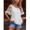 imageMakeMeChic Womens Fringe Tee Shirt Floral Print Crew Neck Short Sleeve Summer TopsWhite