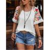 imageMakeMeChic Womens Fringe Tee Shirt Floral Print Crew Neck Short Sleeve Summer TopsWhite