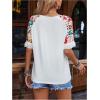 imageMakeMeChic Womens Fringe Tee Shirt Floral Print Crew Neck Short Sleeve Summer TopsWhite