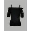 imageMakeMeChic Womens Glitter Sequin Cold Shoulder Short Sleeve Cut Out Tee Shirts Tops Black Large