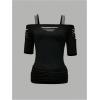 imageMakeMeChic Womens Glitter Sequin Cold Shoulder Short Sleeve Cut Out Tee Shirts Tops Black Large