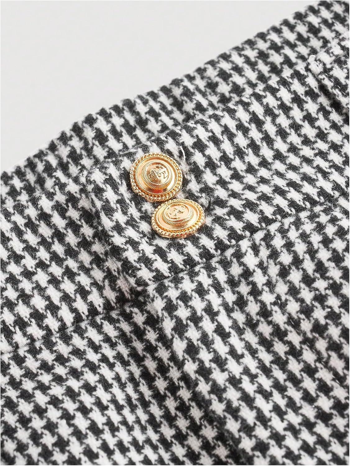 imageMakeMeChic Womens Houndstooth Plaid Pleated Mini Skirt A Line Y2K Preppy SkirtsBlack and White