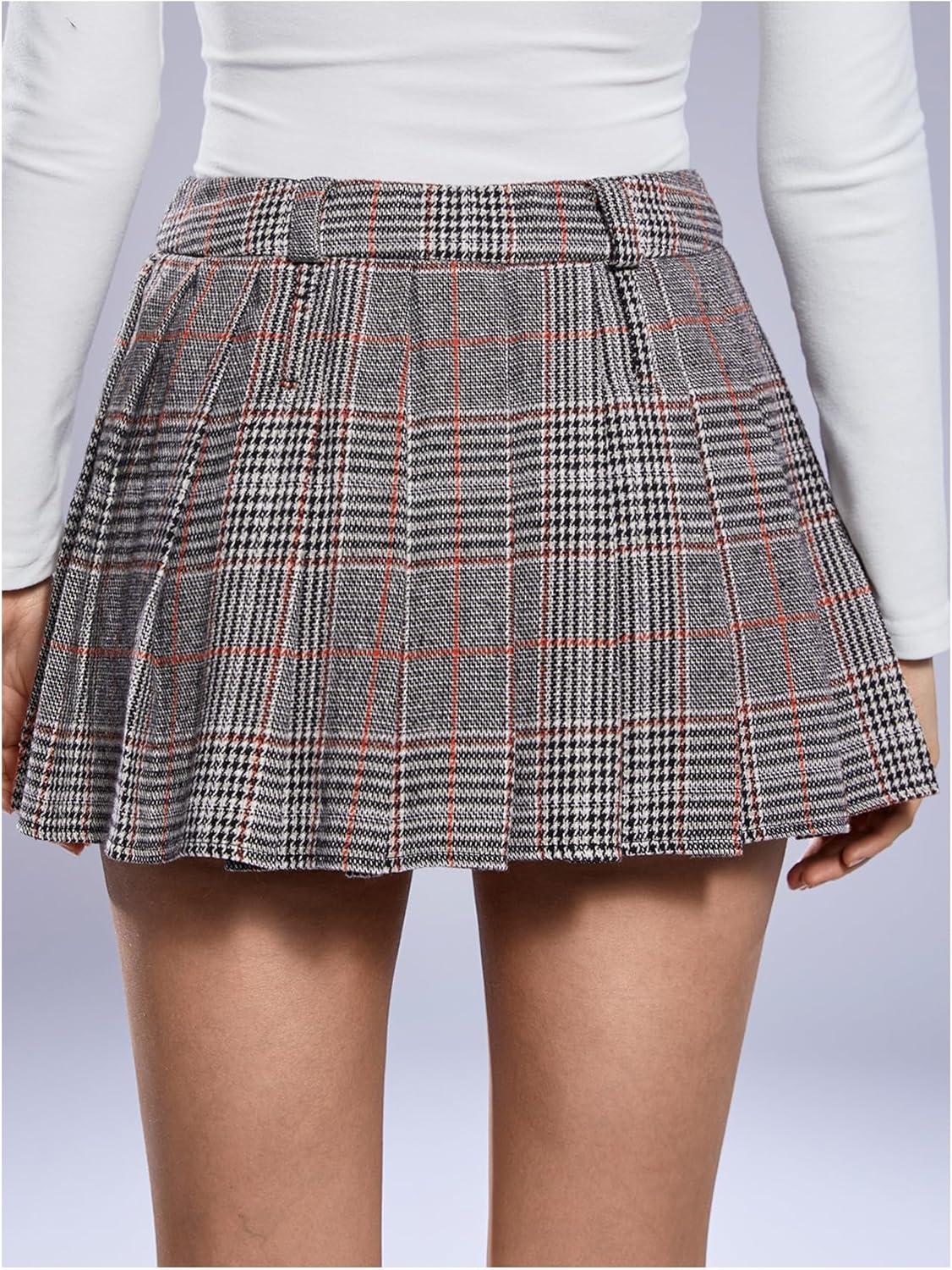 imageMakeMeChic Womens Plaid Pleated Mini Skirt Drop Waist A Line Skater Tartan Skirts Without BeltApricot