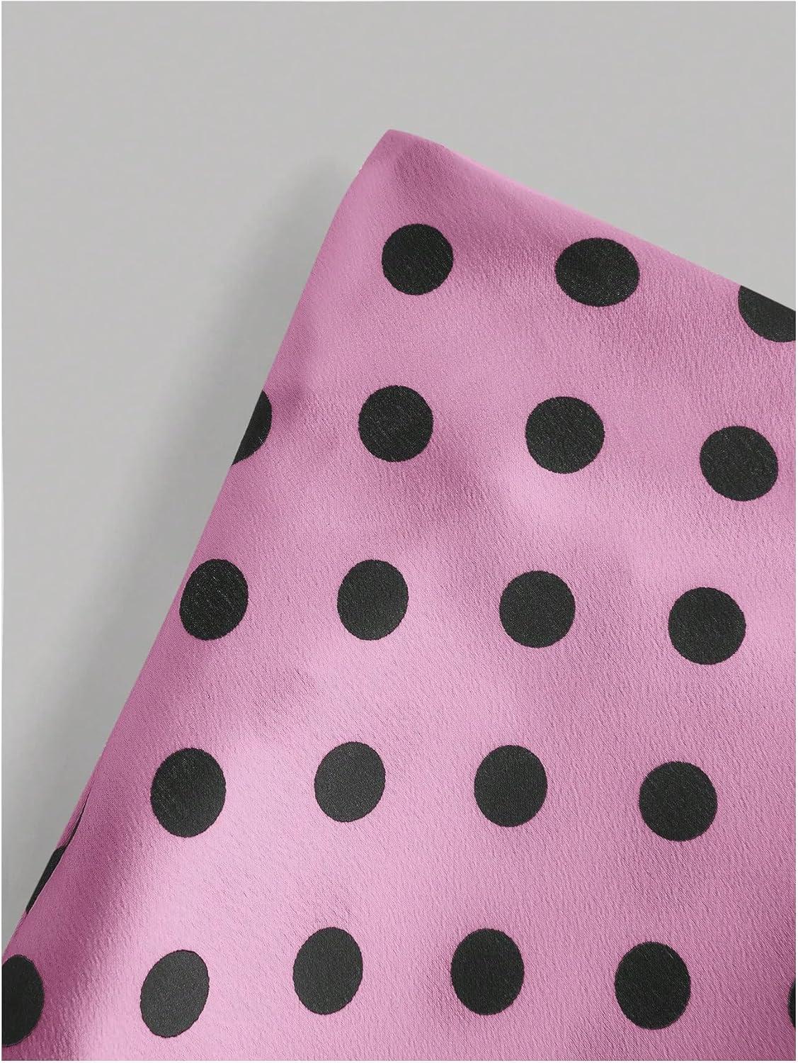 imageMakeMeChic Womens Silk Satin Polka Dots Midi Skirt Vintage Elegant Flowy Pencil Long SkirtsPink