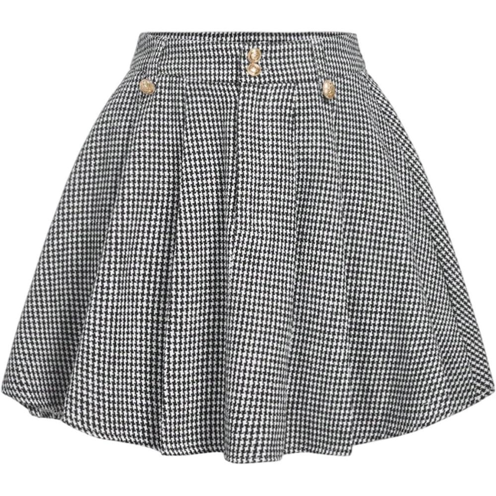 imageMakeMeChic Womens Houndstooth Plaid Pleated Mini Skirt A Line Y2K Preppy SkirtsBlack and White
