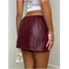 imageMakeMeChic Womens Faux Leather Mini Skirt Low Waist Party Club Short Skirts StreetwearBurgundy