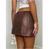 imageMakeMeChic Womens Faux Leather Mini Skirt Low Waist Party Club Short Skirts StreetwearCoffee Brown