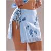 imageMakeMeChic Womens Floral Embroidery Mini Skirt Low Waist Tie Side Split SkirtsLight Blue