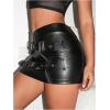 imageMakeMeChic Womens PU Leather Buckle Mini Skirt Drop Waisted Summer Y2K Zipper Club Bodycon SkirtsBlack