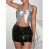imageMakeMeChic Womens PU Leather Buckle Mini Skirt Drop Waisted Summer Y2K Zipper Club Bodycon SkirtsBlack