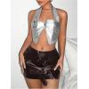 imageMakeMeChic Womens PU Leather Buckle Mini Skirt Drop Waisted Summer Y2K Zipper Club Bodycon SkirtsBrown