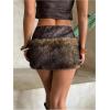 imageMakeMeChic Womens PU Leather Fuzzy Mini Skirt Low Waisted Faux Fur Bodycon Y2K SkirtsBrown