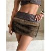 imageMakeMeChic Womens PU Leather Fuzzy Mini Skirt Low Waisted Faux Fur Bodycon Y2K SkirtsBrown