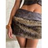 imageMakeMeChic Womens PU Leather Fuzzy Mini Skirt Low Waisted Faux Fur Bodycon Y2K SkirtsBrown