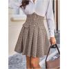 imageMakeMeChic Womens Plaid Mini Skirt Button Front Pleated A Line Flowy Elegant Houndstooth SkirtsMulticolor