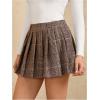 imageMakeMeChic Womens Plaid Pleated Mini Skirt Drop Waist A Line Skater Tartan Skirts Without BeltCoffee Brown