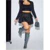 imageMakeMeChic Womens Plus Size Cheetah Print Mini Skirt Ruffle Tiered A Line Y2K Party SkirtsBlack