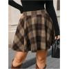 imageMakeMeChic Womens Plus Size Plaid Mini Skirt High Waisted Aline Flare Pleated SkirtBrown
