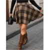 imageMakeMeChic Womens Plus Size Plaid Mini Skirt High Waisted Aline Flare Pleated SkirtBrown