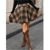 imageMakeMeChic Womens Plus Size Plaid Mini Skirt High Waisted Aline Flare Pleated SkirtBrown