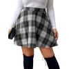 imageMakeMeChic Womens Plus Size Plaid Mini Skirt High Waisted Aline Flare Pleated SkirtPlus Dark Grey