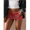 imageMakeMeChic Womens Sequin Mini Skirt Low Waisted Sparkly Micro Pencil SkirtRed