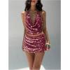 imageMakeMeChic Womens Sparkling Sequin Ruched Skirt Bodycon Going Out Y2K Party SkirtsBurgundy