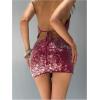imageMakeMeChic Womens Sparkling Sequin Ruched Skirt Bodycon Going Out Y2K Party SkirtsBurgundy